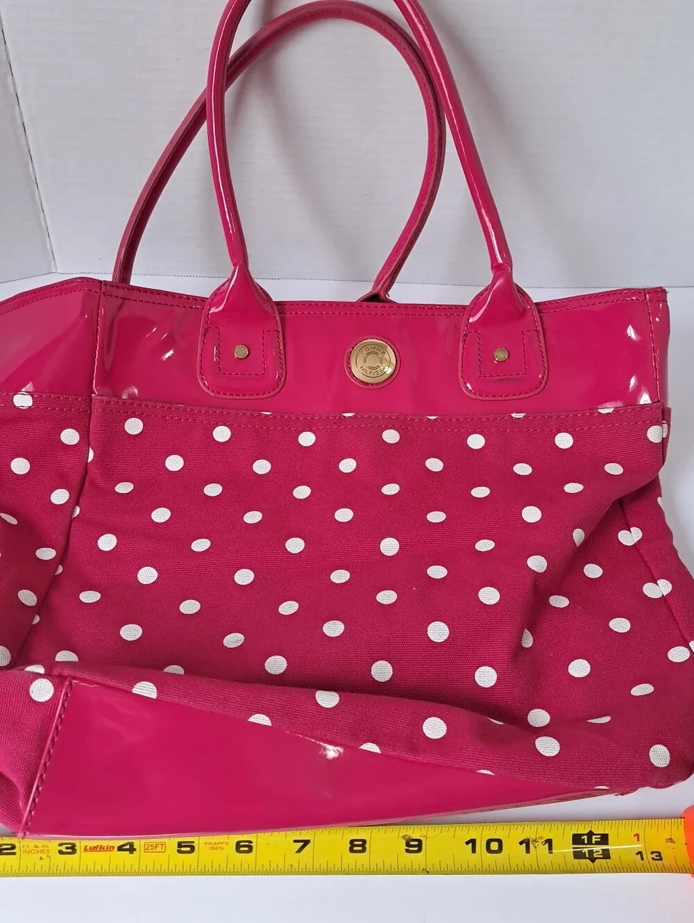 Tommy Hillfiger Pink And White Polka Dot Canvas Tote Bag